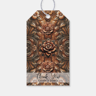 Etiqueta Para Presente Olhar de Couro Falso Floral Vintage Embutido