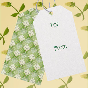Etiqueta Para Presente Olhar Vintage Verde Amarelo Ecru Patchwork