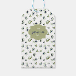 Etiqueta Para Presente Olive Green Monogram Name Watercolor Chic Pattern