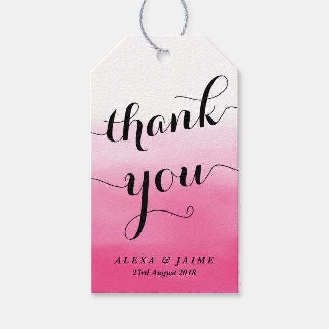 Etiqueta Para Presente Ómbolo de Aquarela Rosa Quente Obrigado (Frente)