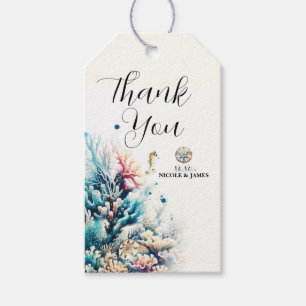 Etiqueta Para Presente Onda do Mar Coral Água Marinha Casamento Aquarela