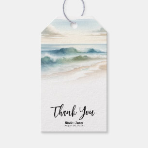 Etiqueta Para Presente Ondas de Praia em Aquarela Casamento Rústico à Bei