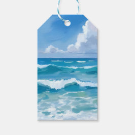 Etiqueta Para Presente Ondas do Oceano Aquarela Praia Casamento Costeiro