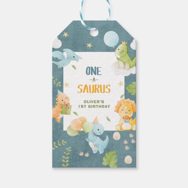 Etiqueta Para Presente One-A-Saurus Dinosaur 1st Birthday Party (Frente)