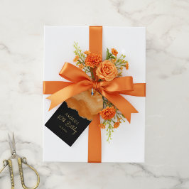 Etiqueta Para Presente Orange Gold Glitter Watercolor Marble