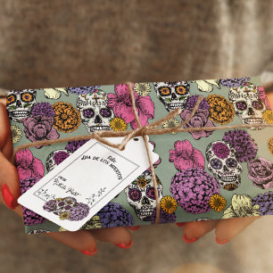 Etiqueta Para Presente Orange Sugar Skull Feliz Dia de los Muertos