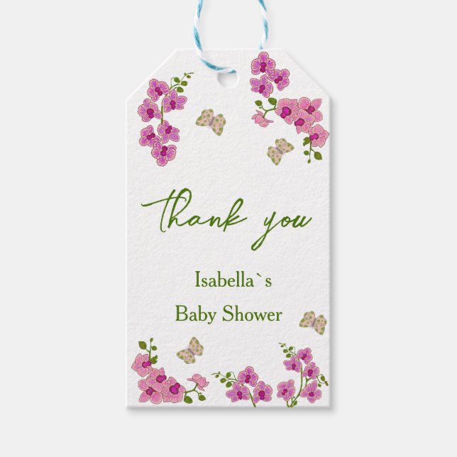 Etiqueta Para Presente Orchids Tropical Butterfly Chá de fraldas (Frente)