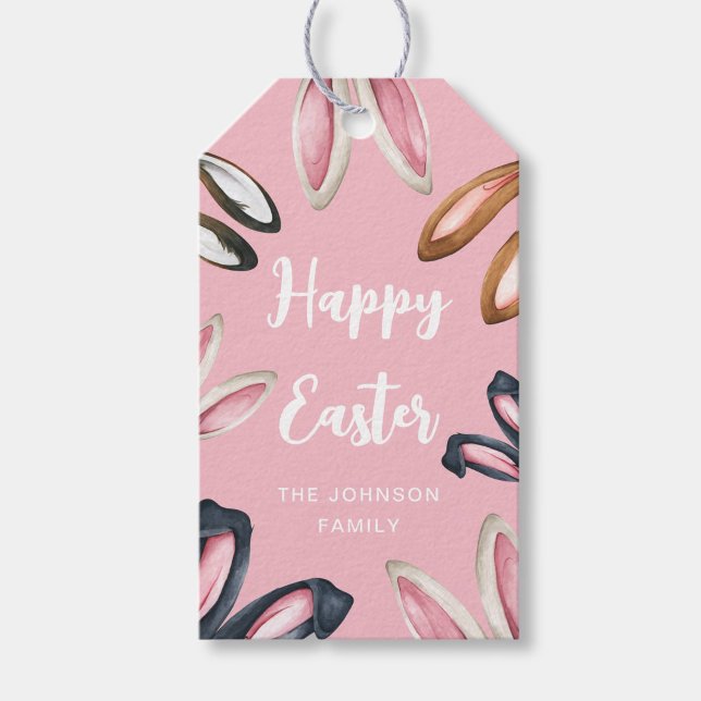 Etiqueta Para Presente Orelhas de Coelhinho Fofo Feliz Páscoa (Cute Bunny Ears Happy Easter Gift Tags)