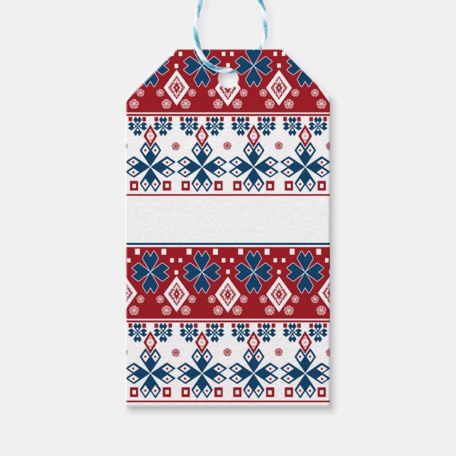 Etiqueta Para Presente ornamento azul vermelho (Frente)