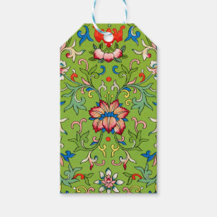 Etiqueta Para Presente Ornamento Chinês Vintage Owen Jones Floral Verde