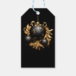 ETIQUETA PARA PRESENTE ORNAMENTO DE NATAL PRETO E DOURADO