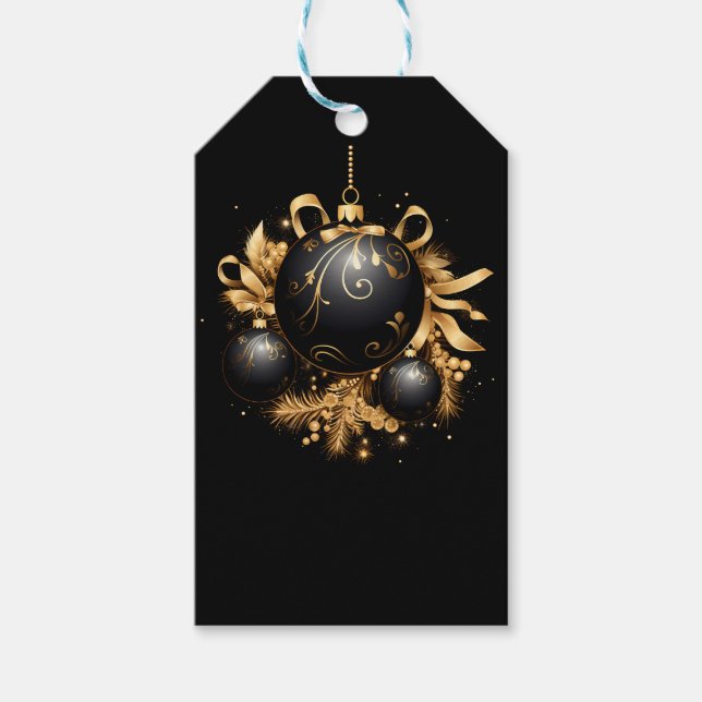 ETIQUETA PARA PRESENTE ORNAMENTO DE NATAL PRETO E DOURADO (Frente)