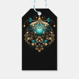 ETIQUETA PARA PRESENTE ORNAMENTO DE NATAL PRETO TEAL & DOURADO