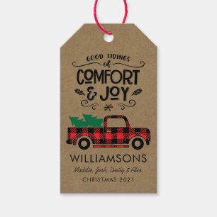 Etiqueta Para Presente Ornamento Rustic Comfort and Joy Script Gift