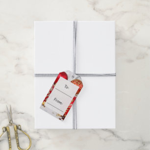 Etiqueta Para Presente Ornamentos Brilhantes de Natal - Vermelho Dourado