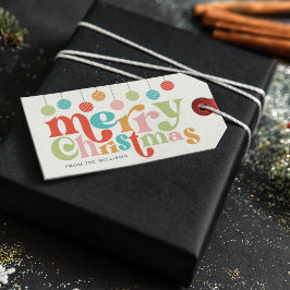Etiqueta Para Presente Ornamentos coloridos de Natal feliz