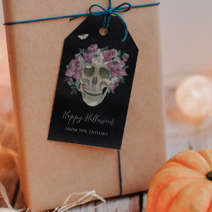 Etiqueta Para Presente Orquídea Cor-de-rosa Caveira Floral Personalizada