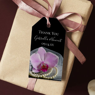 Etiqueta Para Presente Orquídea Rosa e Pérolas em Marcas de Favor do Ca