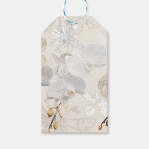 Etiqueta Para Presente Orquídeas brancas sobre um creme leve