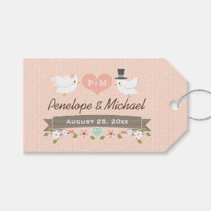 ETIQUETA PARA PRESENTE OS PÁSSAROS MONOGRAMMED DO AMOR CORAM OBRIGADO DA