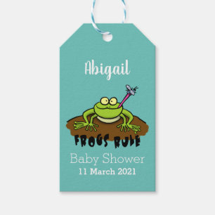 Etiqueta Para Presente Os sapos regem o sapo de desenho animado verde eng
