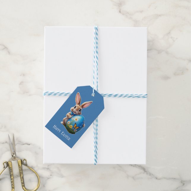Etiqueta Para Presente Osterhase mit Blauer Schleife Cartoon -  (Com cordão)