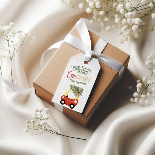 Etiqueta Para Presente Ótima Hora do Ano do primeiro aniversario Vermelho