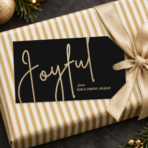 Etiqueta Para Presente Ouro ALEGRE sobre o Natal Preto