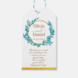 Etiqueta Para Presente Ouro Botânico de Folhagem Verde Casamento Boas-Vin