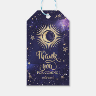 Etiqueta Para Presente Ouro Celestial Sol, Lua, Estrelas Roxo