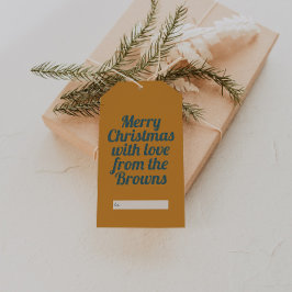 Etiqueta Para Presente Ouro de Vintage Amarelo e Azul Feliz Natal