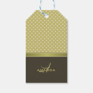 Etiqueta Para Presente Ouro e monograma elegante da verde azeitona de