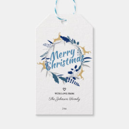 Etiqueta Para Presente Ouro Elegante Reindeer Floral de Natal