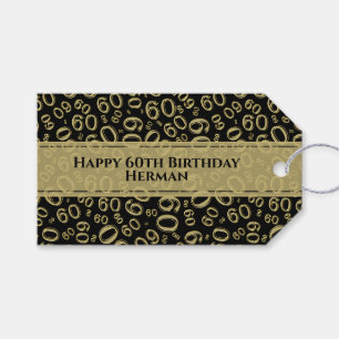 Etiqueta Para Presente Ouro legal do 60th aniversário feliz/teste padrã