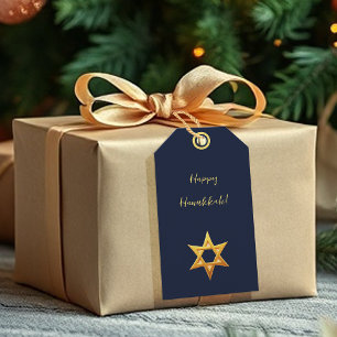 Etiqueta Para Presente Ouro Marinho Blue Hanukkah David Star