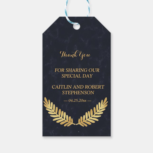 Etiqueta Para Presente Ouro Quadro Marinho obrigado traseiro (Frente)