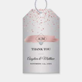 Etiqueta Para Presente Ouro Rosa Empoeirado Coração de Folha de Casamento