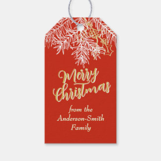 Etiqueta Para Presente Ouro Vermelho Moderno Elegante Botânico de Natal