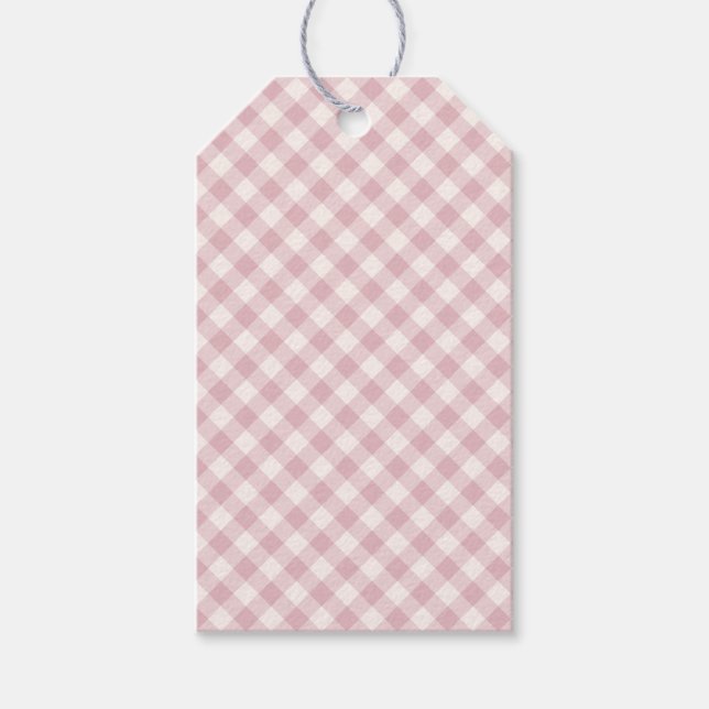 Etiqueta Para Presente Outono Antigo Gingham Retro | Rosa Suave (Frente)