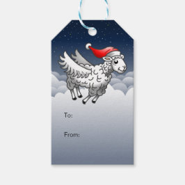 Etiqueta Para Presente Ovelha de Natal Voadora do Papai Noel