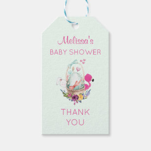 Etiqueta Para Presente Ovo de Baby Shower c/ Flamingo & Coelho Obrigado