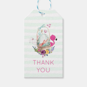 Etiqueta Para Presente Ovo em uma cesta com Flamingo e Bunny Obrigado