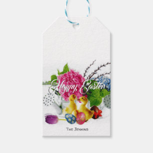 Etiqueta Para Presente Ovos da páscoa da aguarela, patinhos & flores do