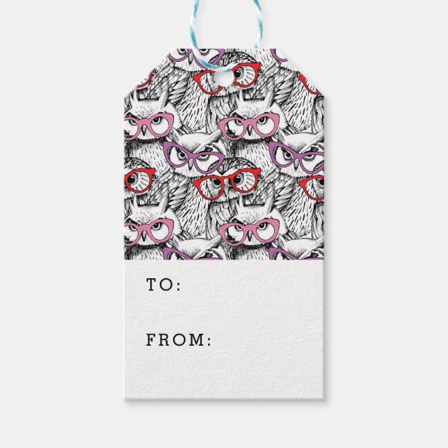 Etiqueta Para Presente Owl Eyeglass Pattern | Adicionar seu texto (Frente)