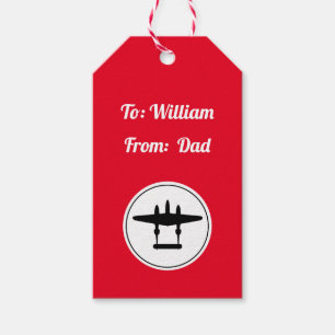 Etiqueta Para Presente P-38 Silhueta Relâmpago Círculo Branco Vermelho An