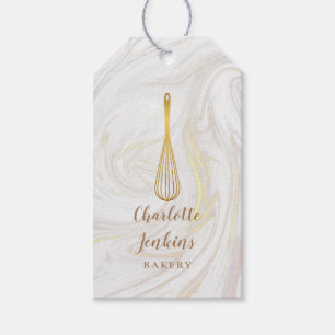 Etiqueta Para Presente Padaria Patisserie Gold Whisk Redemoinhos de Mármo