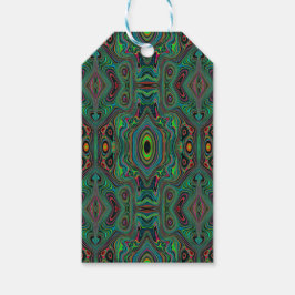 Etiqueta Para Presente Padrão Abstrato Trippy Retro Preto e Verde Lima