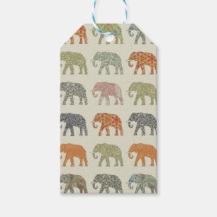 Etiqueta Para Presente Padrão Animal Colorido de Elefante Contemporâneo