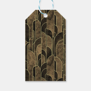 Etiqueta Para Presente Padrão Art Déco Rico em Marrom e Dourado