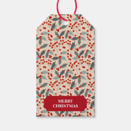 Etiqueta Para Presente Padrão Botânico de Natal Moderno Holly Berry